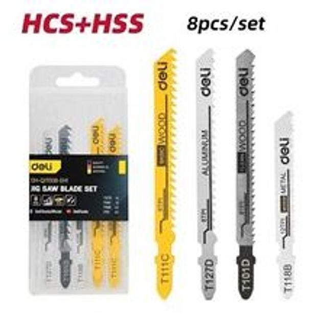 Набор пилок для электролобзика (8шт) универсальный Deli DH-QJT008-EH1 (по металлу 12TPI - 2шт, по дереву 8TPI - 4шт + 6TPI - 1шт, по алюминию 8TPI - 1шт) фото 1