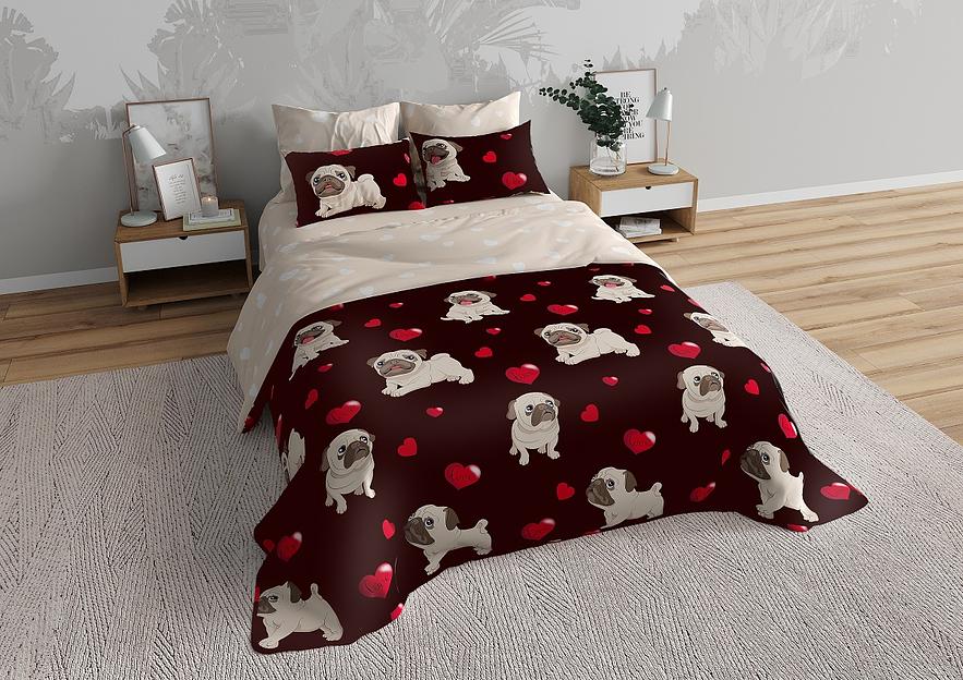 Ткань хлопковая перкаль набивной «Мопсы» с обработкой анти-пиллинг 2.2×33 м фото 1