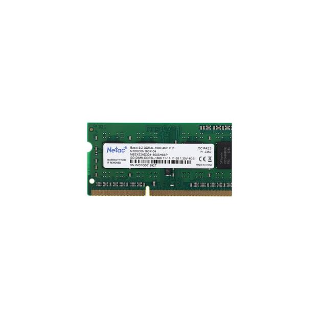 Оперативная память NETAC Basic NTBSD3N16SP-04 DDR3L - 1x 4ГБ 1600МГц, для ноутбуков (SO-DIMM), Ret фото 1