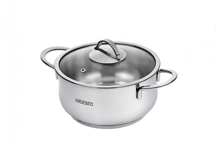 Кастрюля Ardesto BLACK MARS  стеклянная крышка  1.8 л  нержавеющая сталь AR0718S фото 1