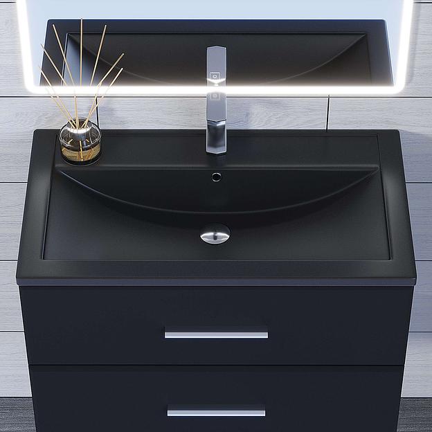 Раковина кварцевая для ванной Uperwood Foster Quartz 80 см, черная матовая, космос фото 2