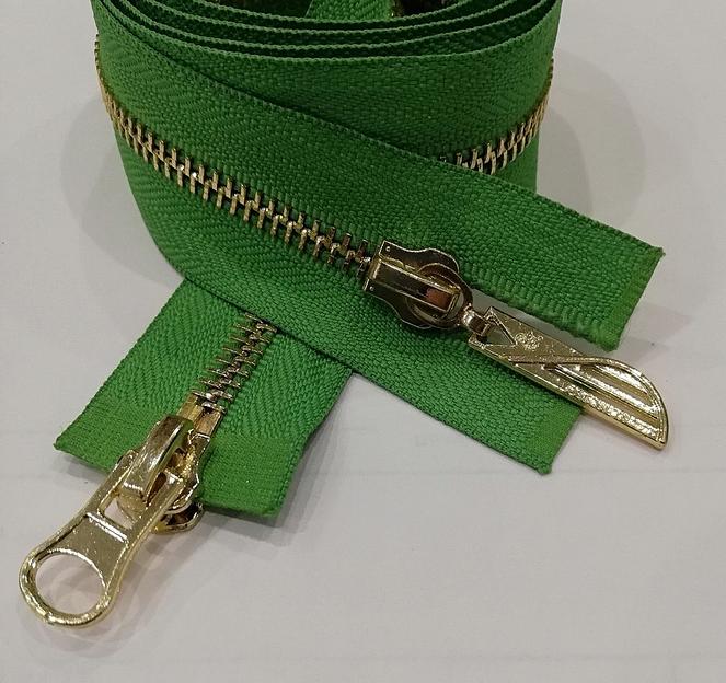Молния металл №5 100см. 2зам. Золотой зуб Салатовый фото 1