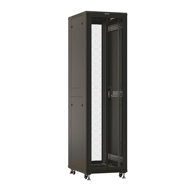 Шкаф Hyperline TTBR-4762-DD-RAL9004 Шкаф напольный 19-дюймовый, 47U, 2277x600х1200 мм (ВхШхГ), передняя и задняя распашные перфорированные двери (75%), ручка с замком, цвет черный (RAL 9004)(разобранн фото 1