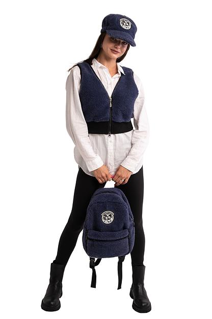 Меховой рюкзак на молнии из овечьей шерсти, индиго опт фото 4