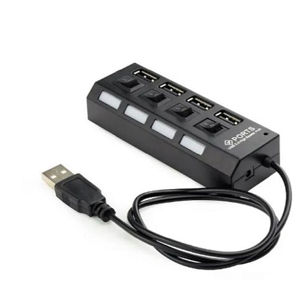 Разветвитель USB2.0 Gembird 4xUSB, блок питания 2А, подсветка и выкл, кабель USB 55см, черный (UHB-U2P4-02A) фото 1