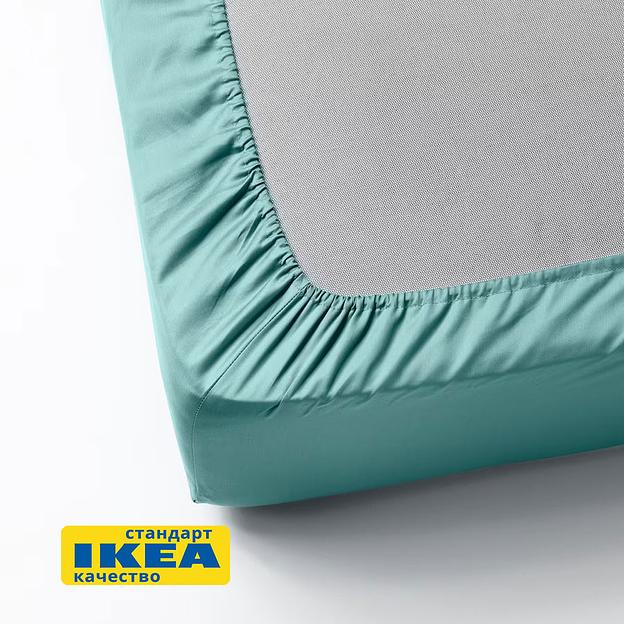 Простыня на резинке НАТЕСМИО (ИКЕА НАТТЭСМИН) 180x200, серо-бирюзовый, сатин KL-20486581 фото 4