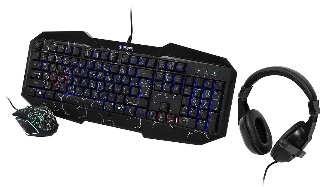 Комплект Оклик HS-HKM100G IMPERIAL (клавиатура, мышь, гарнитура) черный (489352) фото 1