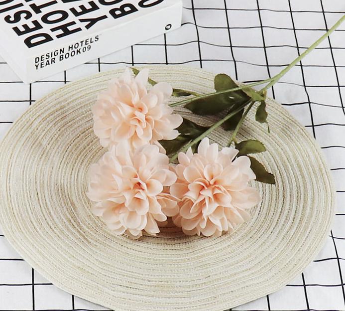 Искусственные цветы Букет георгина, 3 головы, 65 см, шелк, опт фото 1