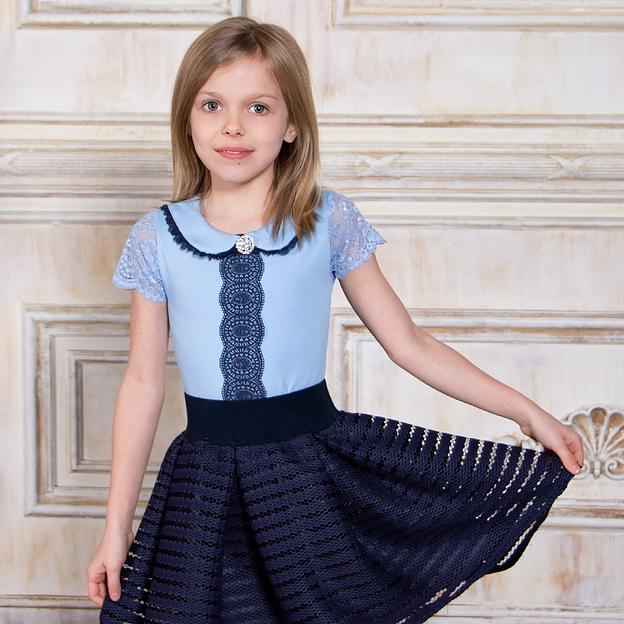 Блузка для девочки Соль&Перец короткий рукав арт.SP9335 голубой ОПТ фото 3