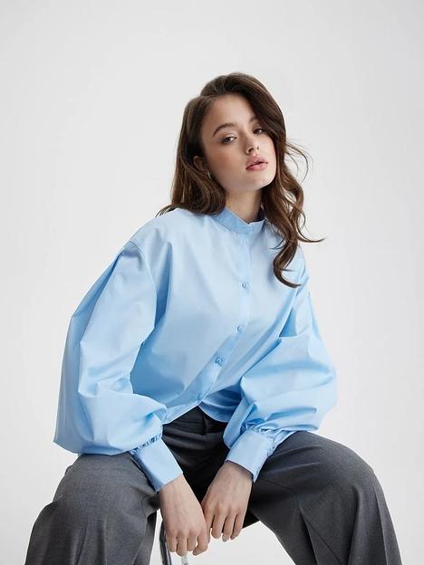 Рубашка женская с пышным рукавом, голубой, опт фото 2