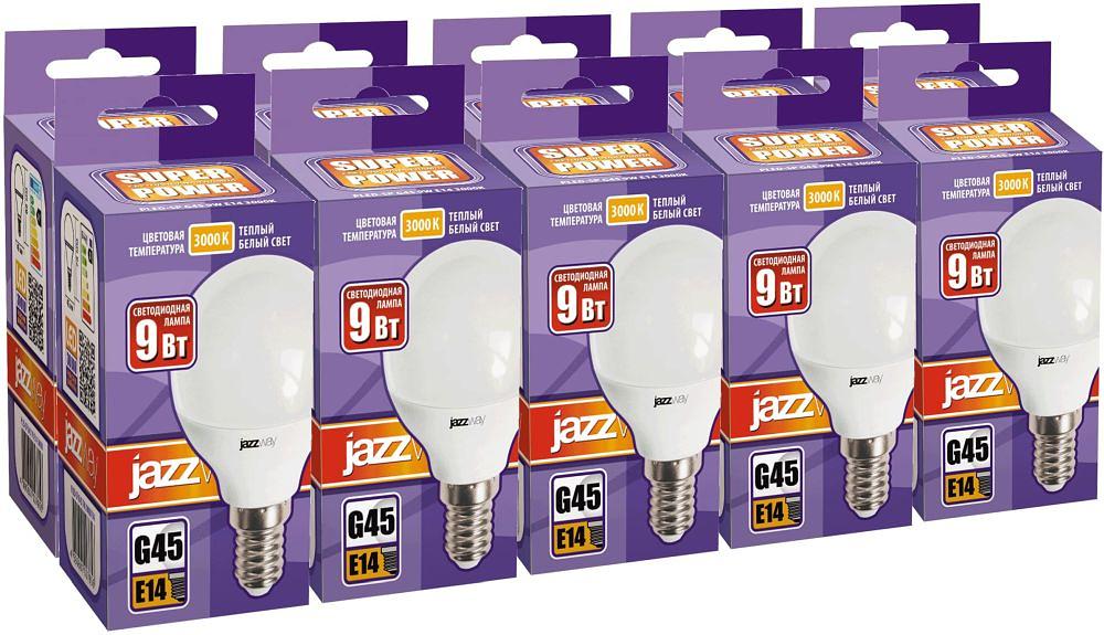 Лампа светодиодная Jazzway PLED-SP 9Вт цок.:E14 шар 220B 3000K св.свеч.бел.теп. G45 (упак.:10шт) (2859570A) фото 2