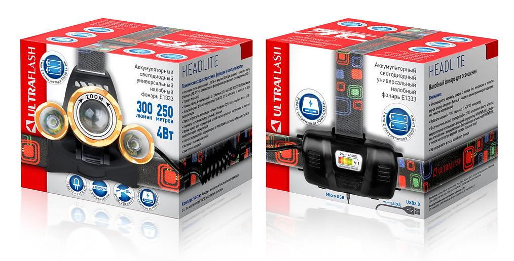 Фонарь налобный Ultraflash E1333 черный 4Вт лам.:светодиод. встроенный аккумулятор (13903) фото 2