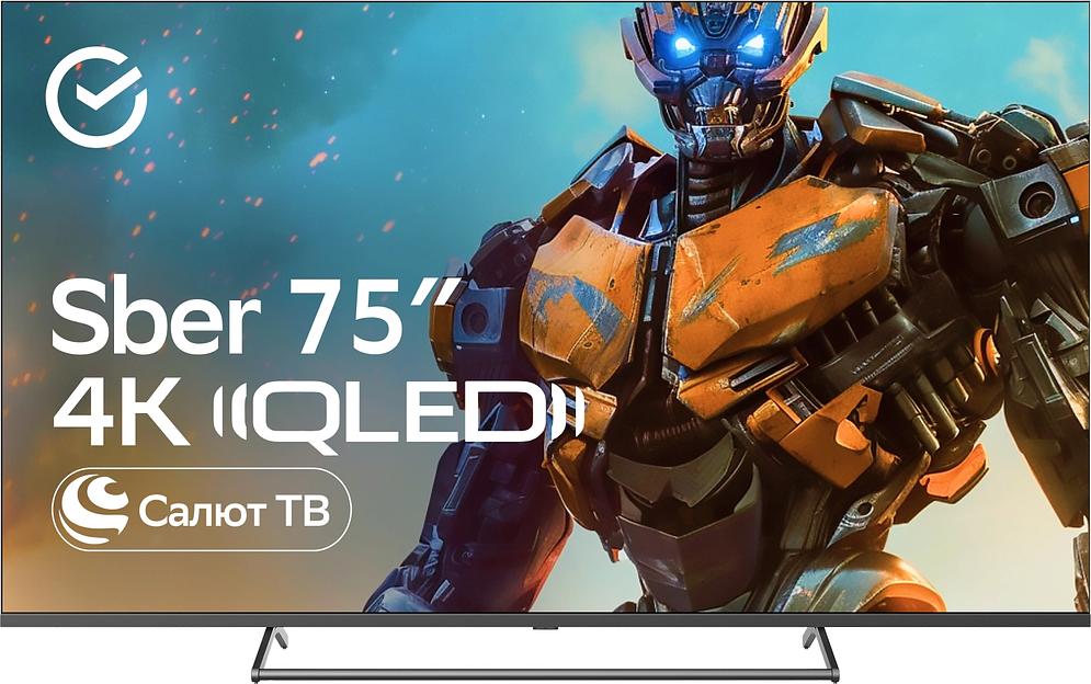 Телевизор QLED Sber 75" SDX-75UQ5231 Салют ТВ черный 4K Ultra HD 60Hz DVB-T DVB-T2 DVB-C DVB-S DVB-S2 USB WiFi Smart TV фото 1