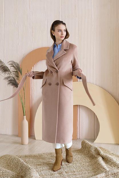 Женское демисезонное пальто двубортное Mmoda светлый кэмл, арт.37–8 фото 5