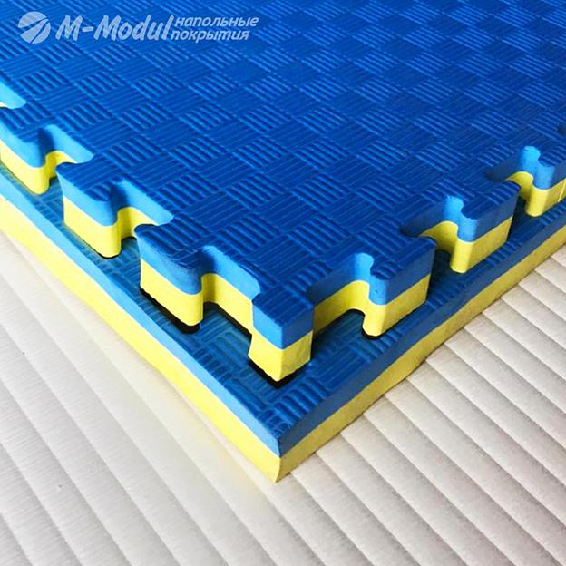 Будо-мат 100x100 см, толщина 4 см, тиснение пять полос, Цвет Желто-синий, Толщина модуля 40 мм. фото 1