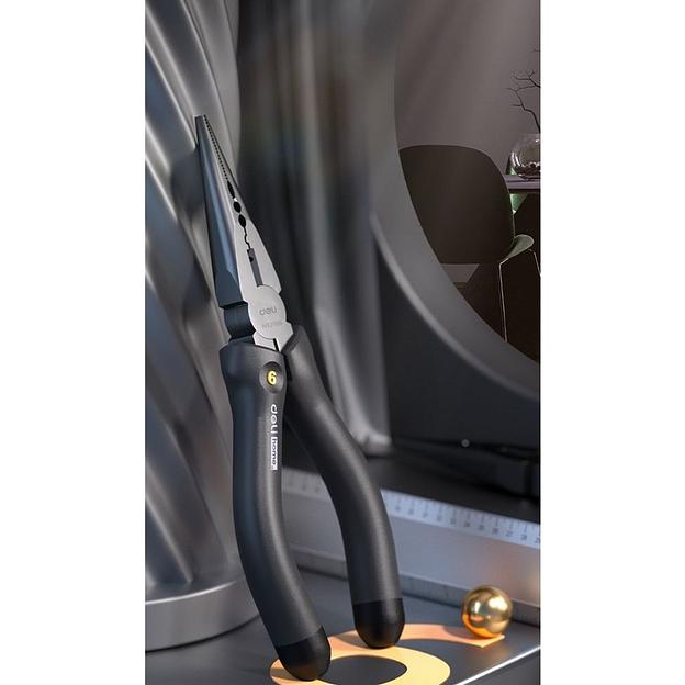 Удлиненные плоскогубцы "Home Series Black" Deli HT2106 160мм, эксклюзивный дизайн, рукоятка из высококачественного софттач пластика фото 3