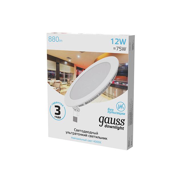 Светильник светодиодный встраиаемый LED ДВО 12 Вт 880 Лм 4000К IP20 d170х22 мм монт d155 мм Slim Gauss Gauss 939111212 фото 3