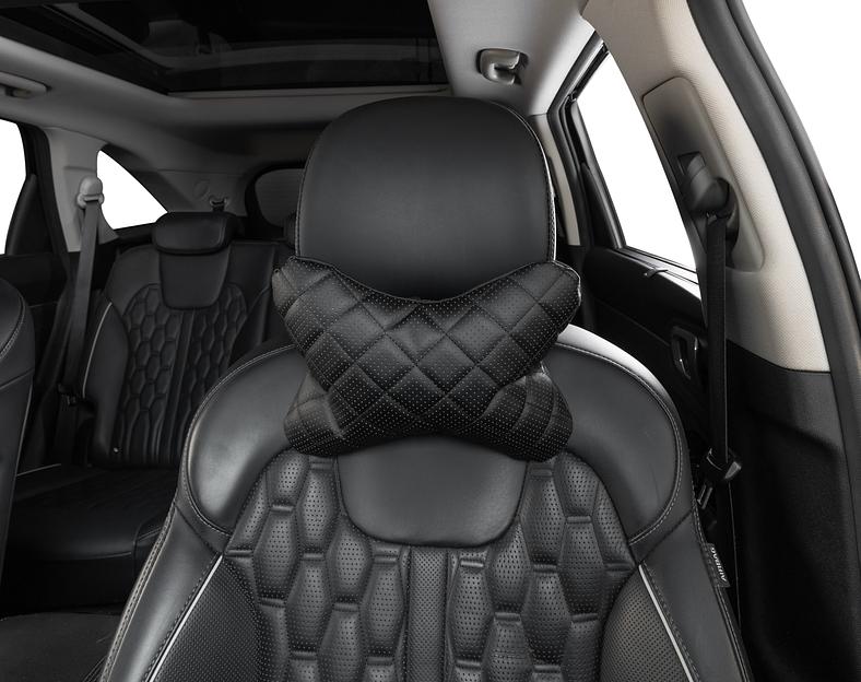 Подушка на подголовник кожа иск. черная (строчка черная) опт фото 1