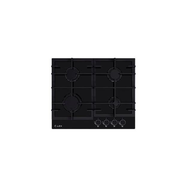 Газовая варочная панель LEX GVG 642-1 BBL, 4 конфорки, закаленное стекло, черный фото 1