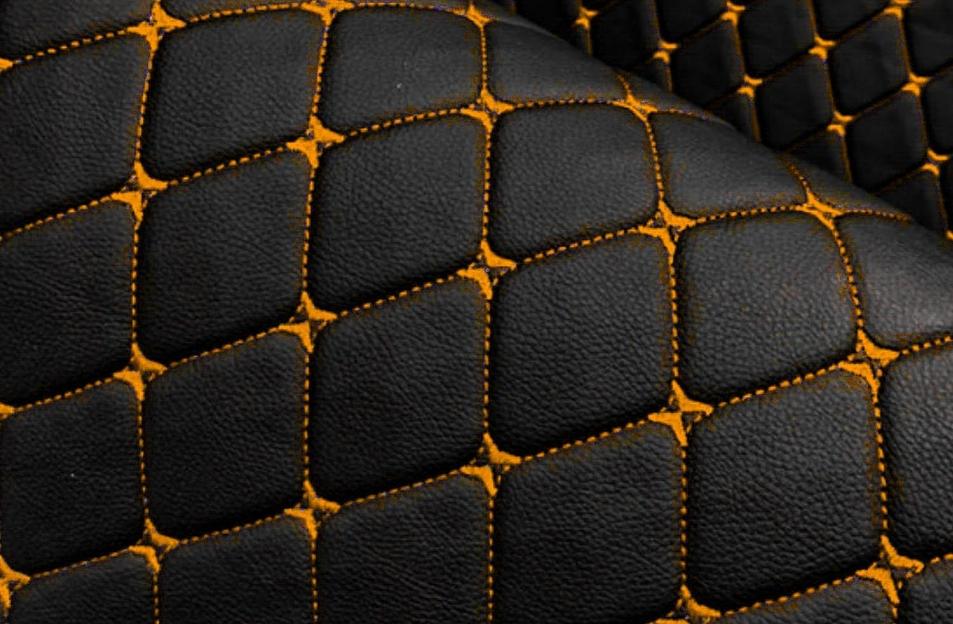 Экокожа ромб чёрный нить оранжевая опт фото 1