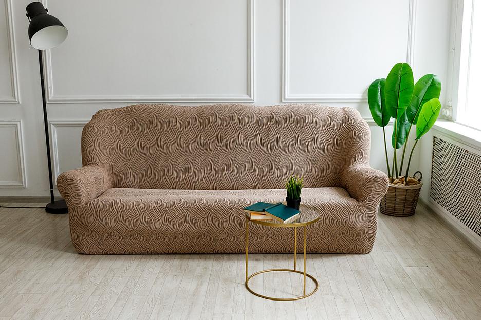 Чехол на трёхместный диван Чехлы&Пледы «Жаккард Волна» капучино ОПТ фото 1