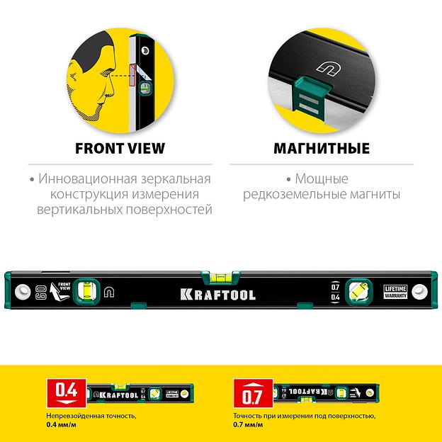 KRAFTOOL 600 мм, усиленный профиль, с зеркальным глазком, магнитный уровень (34785-60) фото 2