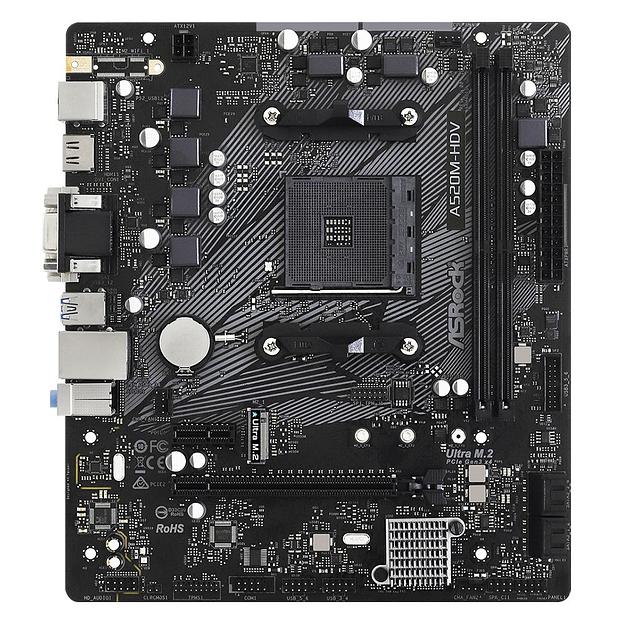 Материнская плата Asrock A520M-HDV Soc-AM4 AMD A520 2xDDR4 mATX AC`97 8ch(7.1) GbLAN RAID+VGA+DVI+HDMI фото 2
