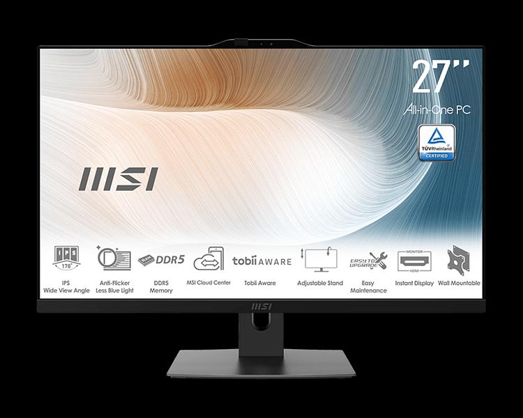 MSI Modern AM272P 1M AiO 27" FHD (1920x1080)IPS AG Non-touch, Core i3-100U (1.2GHz), 8GB DDR5(1x8GB),256GB SSD M.2,Intel UHD,WiFi,BT,camera,WirelessKB&mouse Eng/Rus,NoOS,1y war-ty,Black фото 1