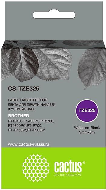 Картридж ленточный Cactus CS-TZE325 TZE-325 белый на черном 9x8 для Brother 1010/1280/1280VP/2700VP фото 1