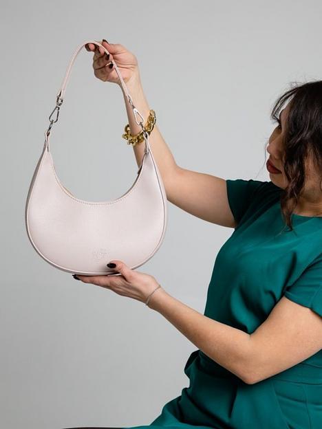 Женская сумка-полумесяц серо-бежевая опт фото 4