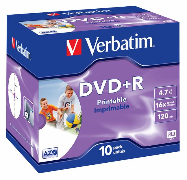 Диск DVD+R Verbatim 4.7Gb 16x Jewel case (10шт) Printable (43508) фото 1