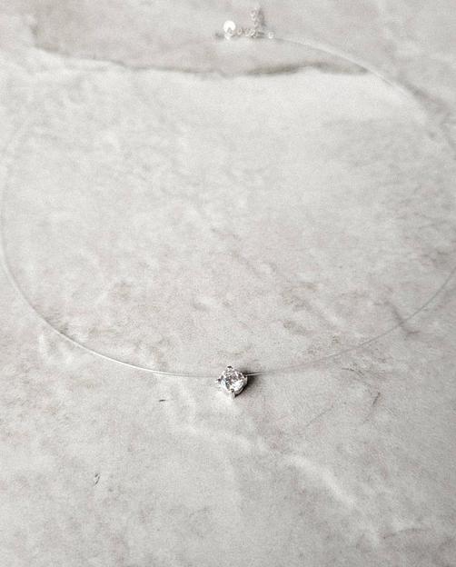 Колье невидимка с кулоном фианит на леске серебро 925 фото 2