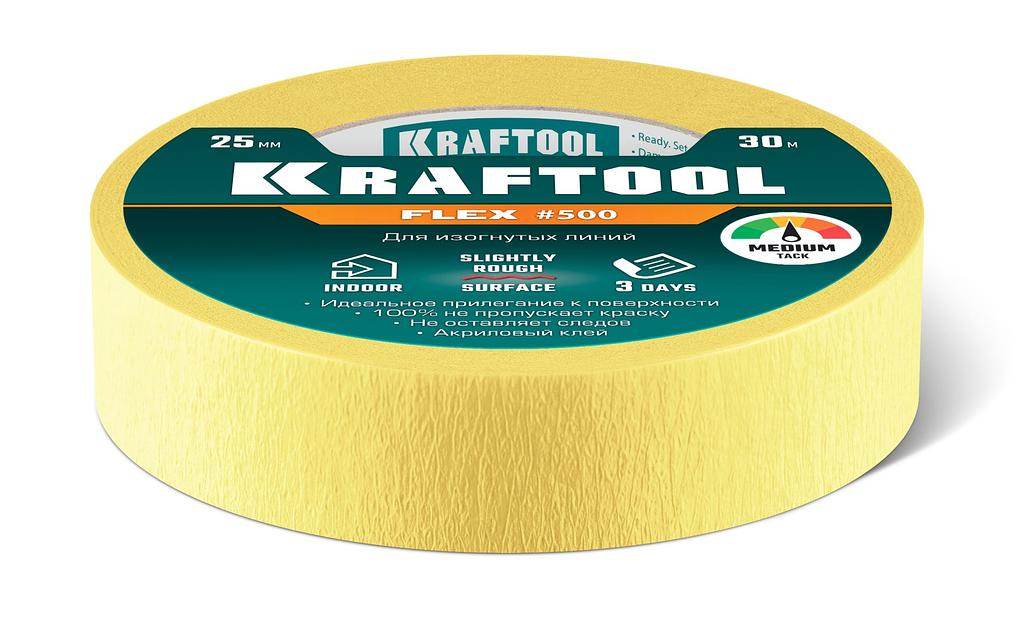 KRAFTOOL #500 Flex 25 мм х 30 м, для изогнутых линий, малярная лента (12105-25) фото 6