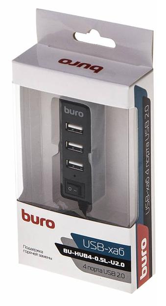 Разветвитель USB 2.0 Buro BU-HUB4-0.5L-U2.0 4порт. черный фото 5