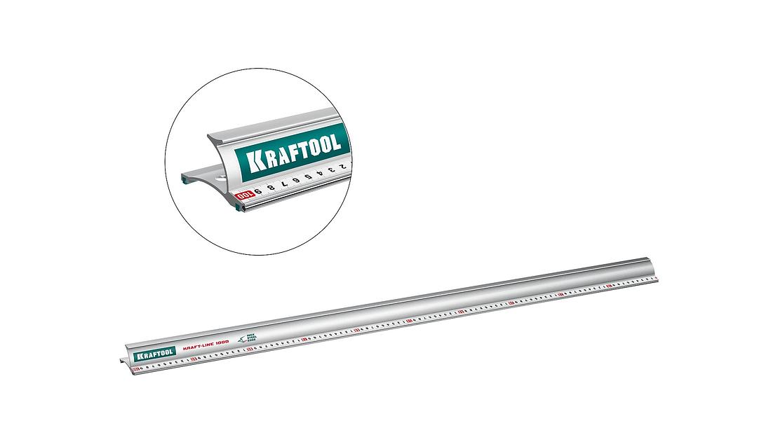 KRAFTOOL KRAFT-LINE, 1.0 м, усиленная алюминиевая линейка со стальной направляющей (34275-100) фото 1