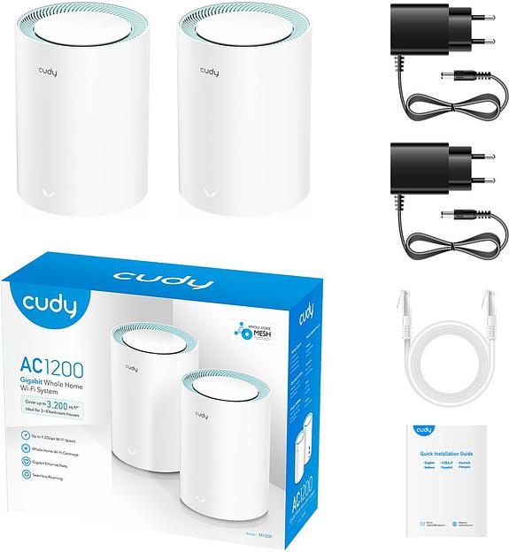 Бесшовный Mesh роутер Cudy M1300 (M1300 2-PACK) AC1200 10/100/1000BASE-TX/Wi-Fi белый (упак.:2шт) фото 1