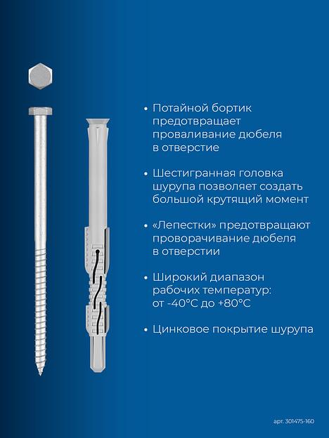 ЗУБР ФД-П 10 x 160 мм, фасадный дюбель, нейлон/цинк, 50 шт (301475-160) фото 4