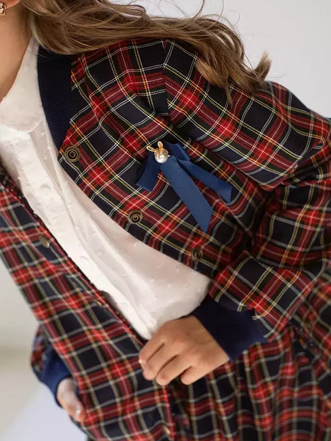 Бомбер школьный на девочку KristiKlo красная клетка ОПТ фото 6