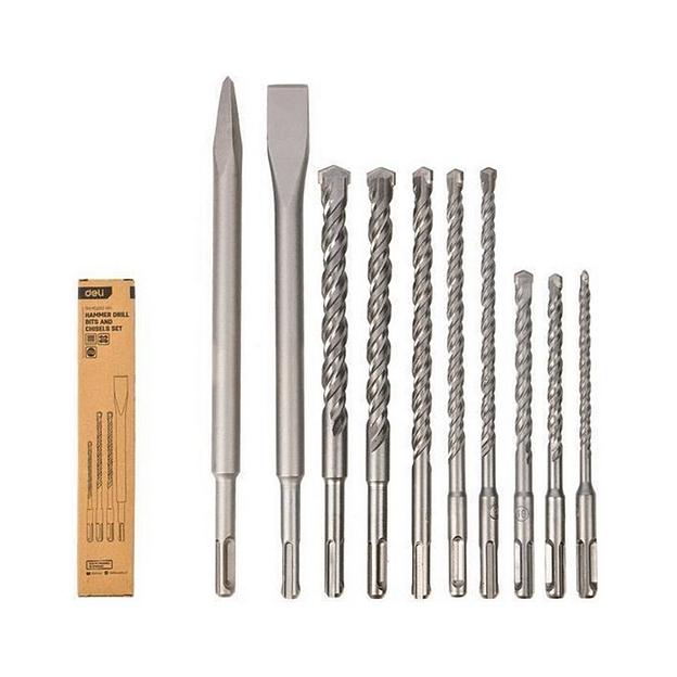 Набор буров и долот SDS Plus для перфоратора (10 предметов) Deli DH-YCZ010-EH1 (Буры 6x160, 8x160, 10x160, 8x210, 10x210, 12x210, 14x210, 16x210; Долота 14x250, 14x250x20) фото 1