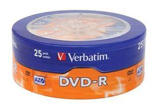 Диск DVD-R Verbatim 4.7Gb 16x Cake Box (25шт) (43730) фото 1