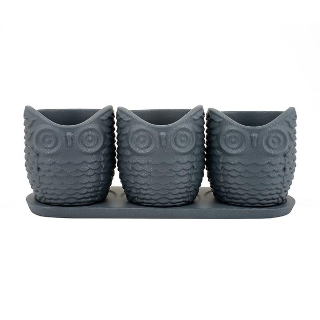 Набор горшков "Совушки", 0,22л., антрацит фото 1