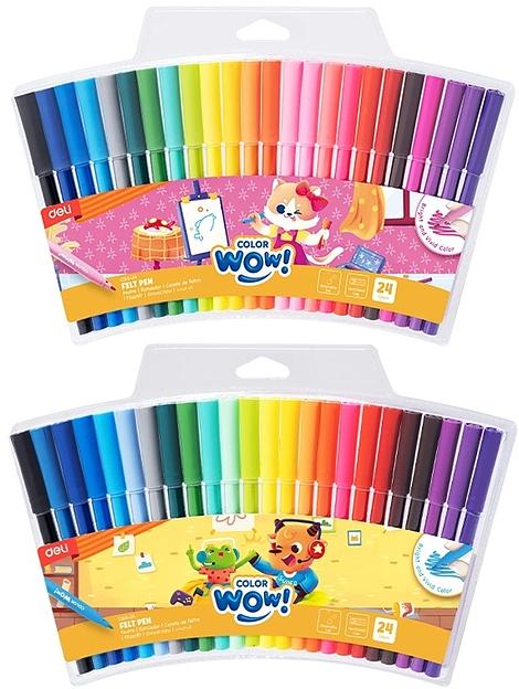 Фломастеры Deli EC165-24 Colorwow круг. пулевидный пиш. наконечник Вентилируемый смываемые 24цв. (24шт.) фото 1