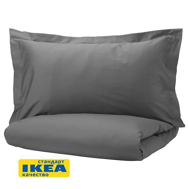 Пододеяльник евро, 2 наволочки ЛЮТЕСМИО (ИКЕА ЛЮКТЭСМИН) 200x200/50x70, темно-серый, сатин KL-90442536 фото 2