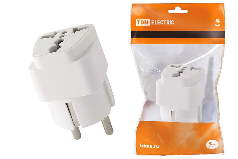 TDM SQ1806-0024 Адаптер универсальный с/з 16А 250В белый фото 1