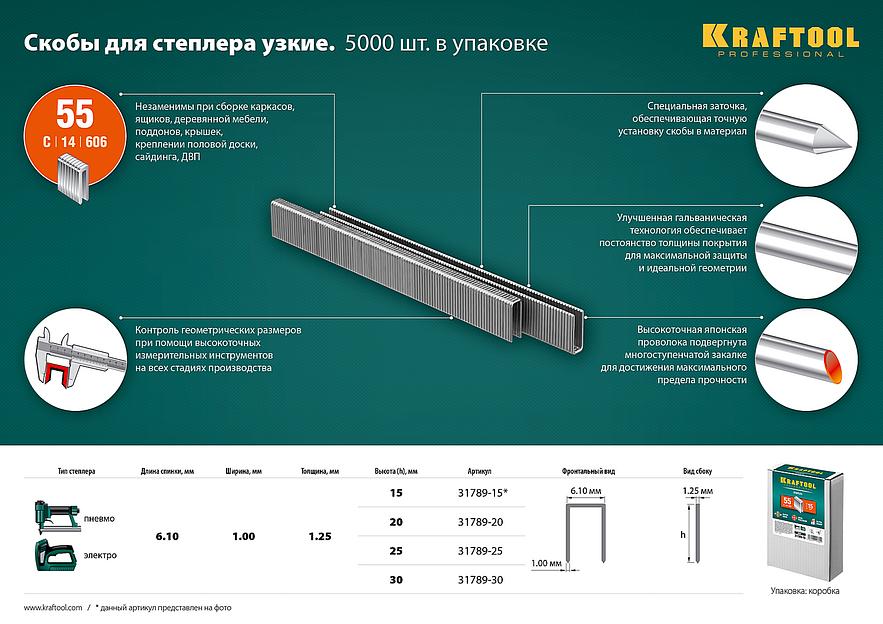 KRAFTOOL скобы тип 55 (90/C), 20 мм, калибр 18GA. 5000 шт (31789-20) фото 4