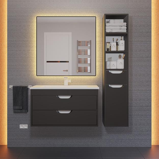 Тумба с раковиной для ванной Uperwood Modul 80 см, подвесная, матовая, черная фото 8