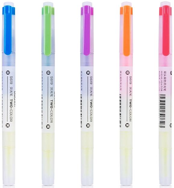 Набор текстовыделителей Deli S619 скошенный пиш. наконечник двухсторонний 6цв. ПЭТ-бокс (5шт.) фото 2