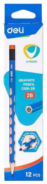 Карандаш ч/г Deli EC016-2B U-Touch 2B трехгран. (12шт) ластик фото 2