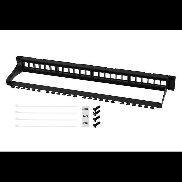 Коммутационная панель SNR, 19" для модулей KeyStone, незагруженная, неэкранированная, 1U, 24 порта, разборная, порты без шторок фото 3
