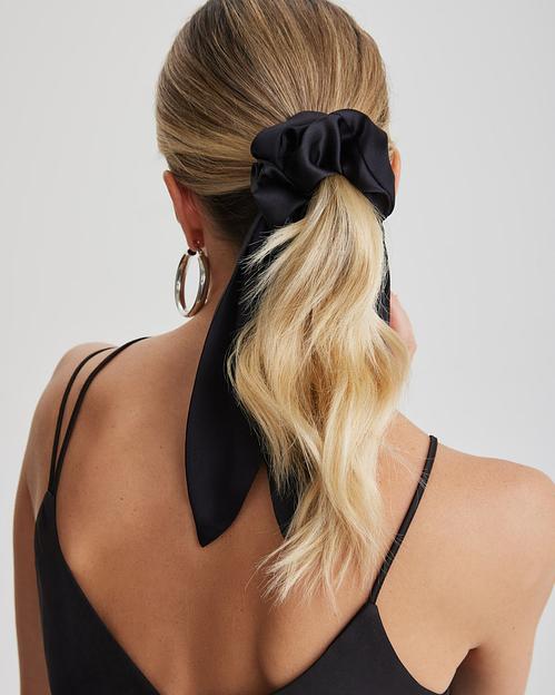 Шёлковый бант для волос «Black Shine» ОПТ фото 3